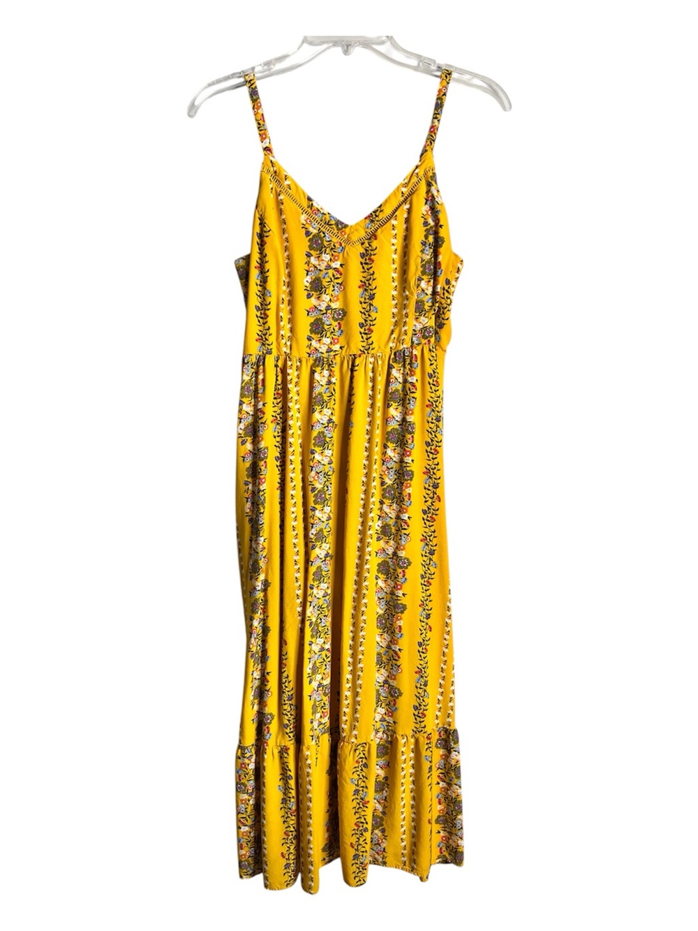 Old Navy Boho Mustard Yellow Floral Stripe Cami Midi Dress - Size S